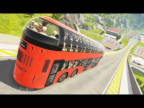 Jumping 75 Crash Test Dummies In A Bus Off Car Jump Arena! - BeamNG Drive Mods
