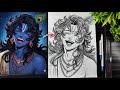 How To Draw Lord Krishna In Anime Style Shree Krishna Drawing With Grid Method Step By Step