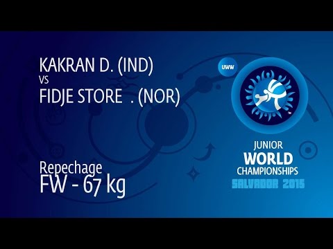 Repechage FW - 67 kg: S. FIDJE STORE (NOR) df. D. KAKRAN (IND) by FALL, 10-0