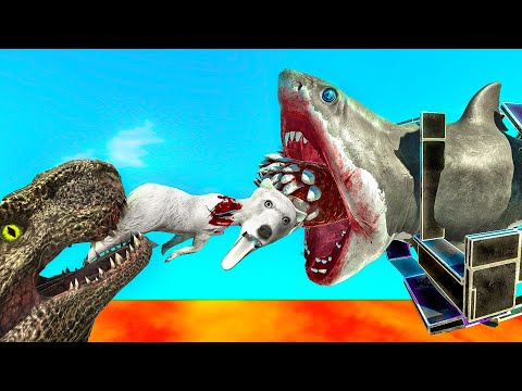 Reach The Finish While The Megalodon is Caged in ARBS | Animal Revolt Battle Simulator