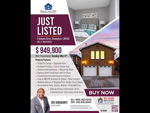 Just Listed 5 Valonia Drive, Brampton