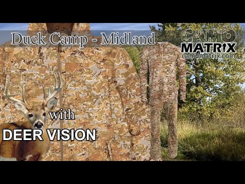 Duck Camp Co Midland hunting camo in Human and Deer Vision on 14 Backgrounds