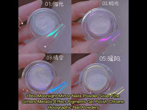 1Box Moonlight Mirror Nails Powder Silver Fine Glitters Metallic Effect Pigments Gel Polish
