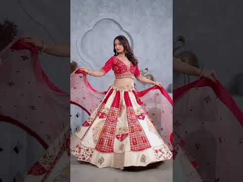 The Red and White Raw Silk Masterpiece Lehenga with Paisley Motifs and Sheer Pink Dupatta – product video thumbnail