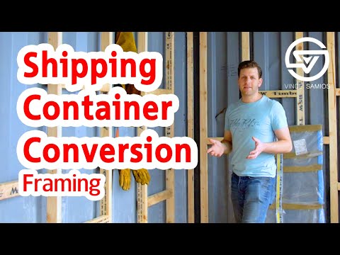 Part of a video titled Framing - Shipping Container Conversion - Container Home Office