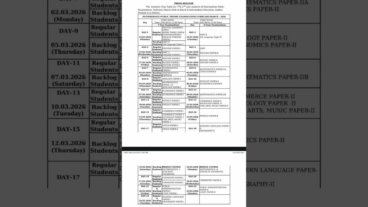 Inter Exam Schedule 2026 #inter