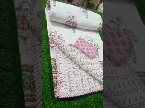 Cotton pink designer print quilt, size: 90*108