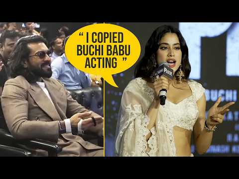 Janhvi Kapoor Fun Speech, Ram Charan Reaction 😂 | #PEDDI Delhi Press Conference