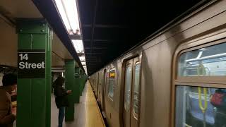 MTA NYC Subway: Uptown (N) (Q) (R) (W) trains with New Rail Sounds/Testing at 14 St - Union Square
