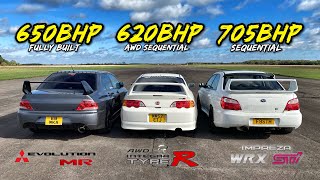 Download the video "AWD LEGENDS..705HP IMPREZA vs 620HP AWD INTEGRA vs 650HP EVO 8"