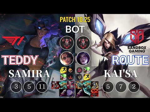T1 Teddy Samira vs SB Route Kai'Sa Bot - KR Patch 10.25