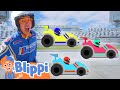 Blippi Drives A Race Car Brand NEW Race Car Song Blippi Learn Colors And Science