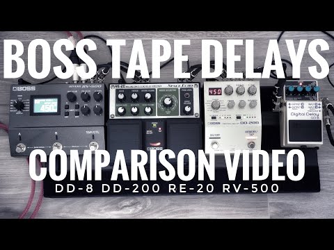 Boss Tape Echoes Comparison with Roland JC-40 Jazz Chorus: DD-8 VS DD-200 VS RE-20 VS RV500