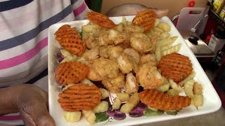 Grandma Ray's Deep Crispy Fried Jumbo Shrimps And Chips