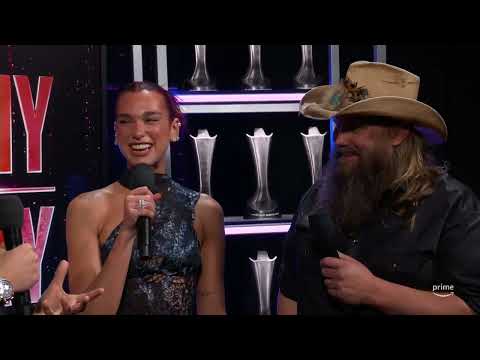 Chris Stapleton Dua Lipa Backstage with Bobby Bones at the 59th ACM Awards