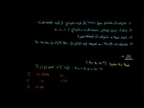 الصف الثاني عشر الكيمياء  الاتزان الكيميائي استخدام طريقة التقريب عندما يكون ثابت الاتزان صغيرًا