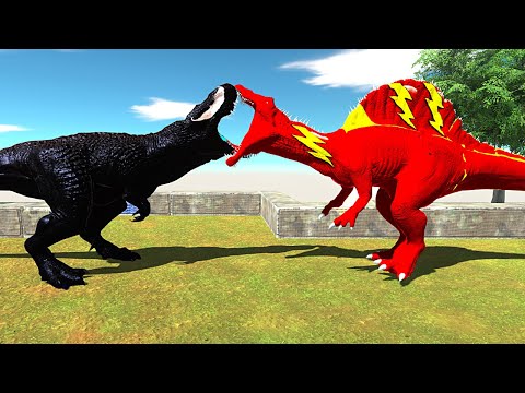 ⚡ RED FLASH SPINOSAURUS vs VENOM TREX DEATH RUN 🦖 -Animal Revolt Battle Simulator