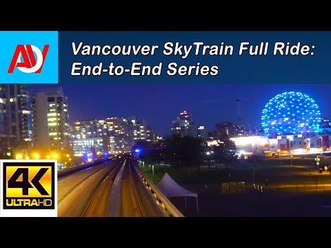 Vancouver SKYTRAIN FULL RIDE: EXPO LINE TO KING GEORGE STATION (NIGHT) End-to-End - 4K
