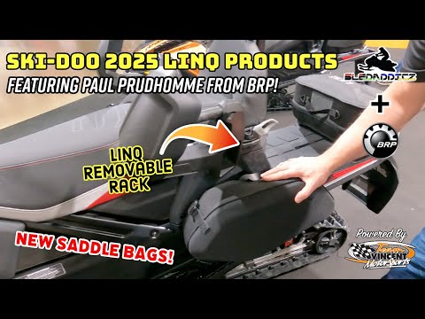 2025 NEW Ski-Doo LinQ Accessories | Removable Rack and New Saddle Bags!