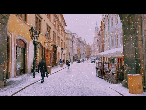 Snow Walk in Prague ☃️ Caught in a Snowstorm 4k HDR - Czech Republic Beautiful Winter Ambience ASMR