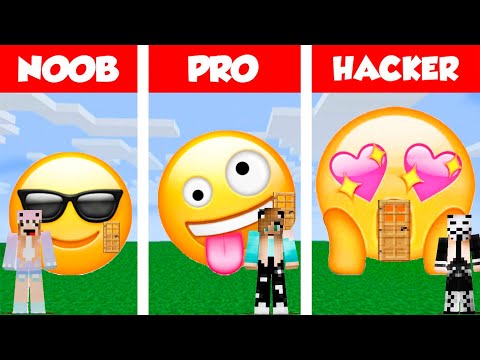 Minecraft: FAMILY EMOJI HOUSE BUILD CHALLENGE - NOOB vs PRO vs HACKER in Minecraft