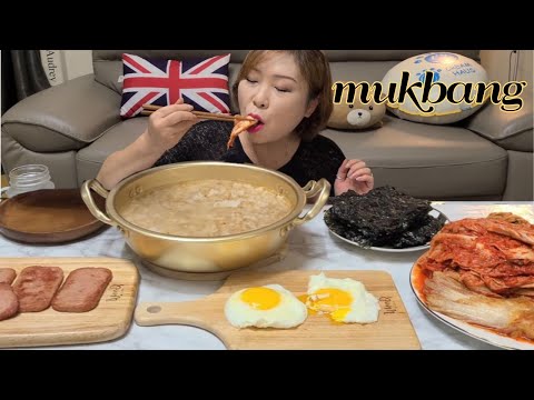 실비김치 누룽지먹방 🥬Silbi Kimchi Nurungji ⭐구수한 누룽지에 매운 실비김치 척~올려서 먹는 그맛~ 스팸구이에 계란후라이로 담백함을 주니 실비김치가 더 땡기네요~