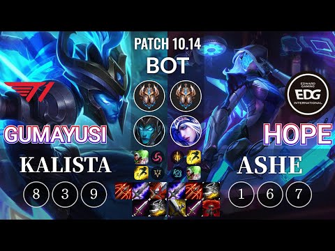 T1 Gumayusi Kalista vs EDG Hope Ashe Bot - KR Patch 10.14