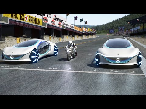 Kawasaki Ninja H2 Black Carbon vs Mercedes-Benz Vison AVTR at Old Spa