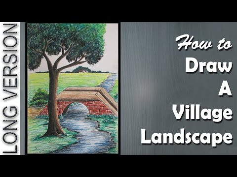 How to Draw a Village landscape with Oil Pastels LONG VERSION | Episode 17