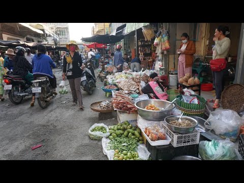 Morning Daily LifeStyle of People Buying Food @Phsa Takhmao Thmey - Walk Around Street Food Market