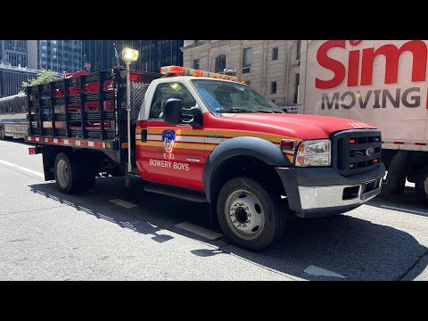 RARE CATCH OF FDNY ENGINE 33 & FDNY E33 PURPLE K UNIT RESPONDING ON 6TH AVENUE IN MIDTOWN, MANHATTAN