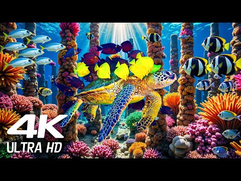 Relaxing Music  (NO MID-ROLL ADS) 4K Ocean Dreams - Colorful Coral Fish & Jellyfish