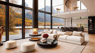 Cozy Lakeside Villa Living Room In Autumn & Morning Jazz - Relaxing Jazz To Help Stabilize Emotions
