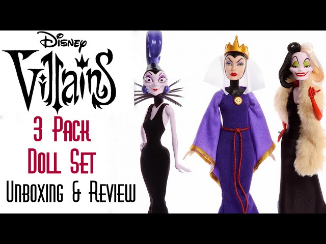 Vídeo relacionado con Mattel Disney Princess Pack con las 3 villanas más famosas de las películas clásicas, Malefica, Cruela de Vil, Yzma, juguete +4 años (HRF56)