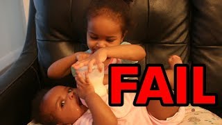 Toddler Tries To Feed and Change Baby Sister