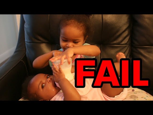 Toddler Tries To Feed and Change Baby Sister