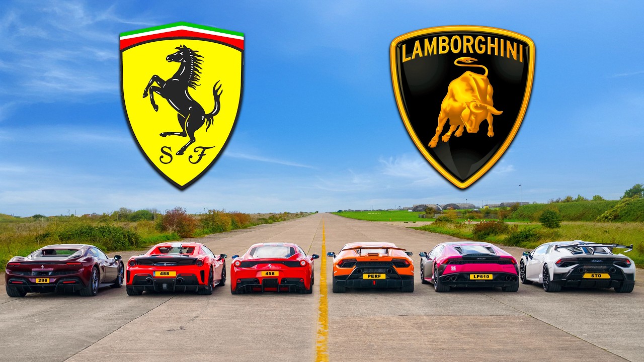 Ferrari v Lambo DRAG RACE: Speciale v Pista v STO v Performante
