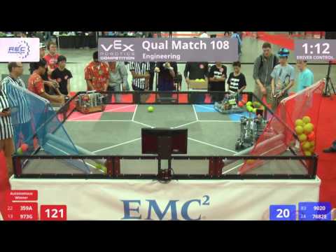 VEX Worlds 2016 - VRC High School - Engineering - Qual 108 (359A 973G) 251 vs 214 (9020 7682E)