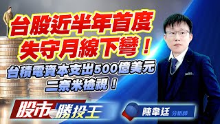 台股近半年首度失守月線下彎 ! 台積電資本支出500億美元二奈米檢視 !#加權指數 #台積電 #鴻海 #中砂 #新應材 #世禾 (圖)