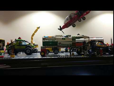 lego plane crash into city