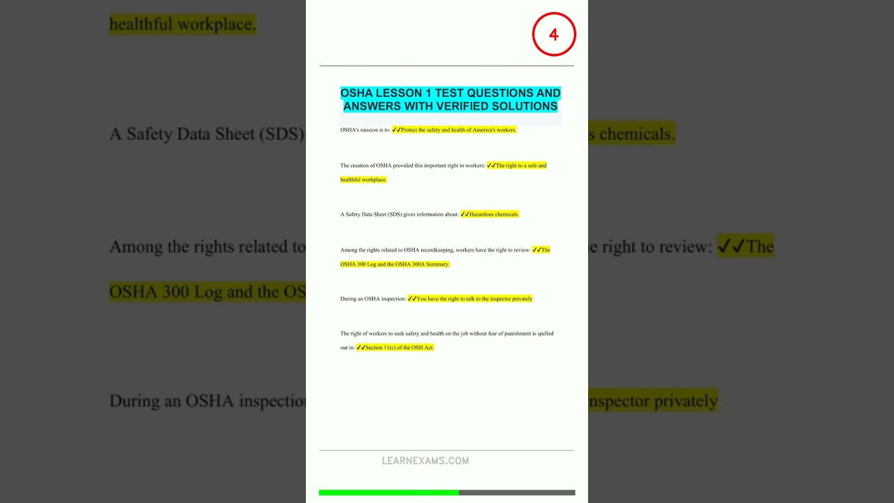 Osha Lesson 1 Test Questions And Answers With Veri