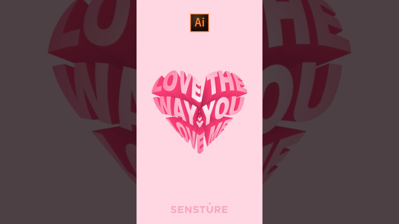 How To Design 3D Heart Text Effect In Illustrator | Warping #3d #heart #text #design #illustrator