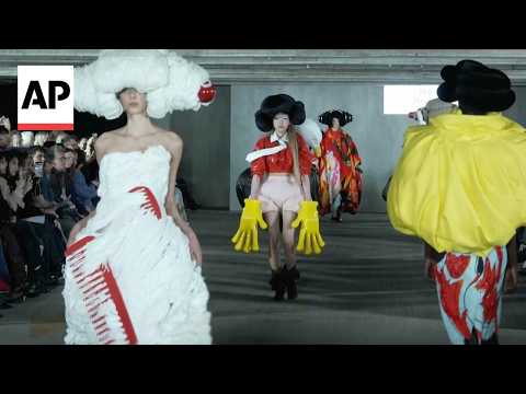 Larger-than-life looks seen at a fashion graduate show in London