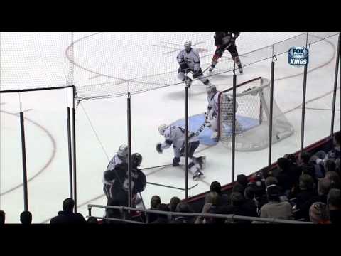 Davis Drewiske hit by puck in face 2 Feb 2013 LA Kings vs Anaheim Ducks NHL Hockey