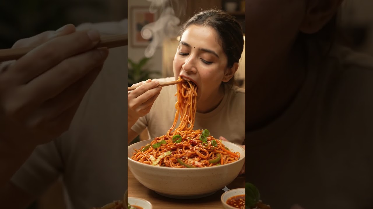 🥵🔥FIRE SCHEZWAN NOODLES MUKBANG! EXTRA SPICY & SATISFYING🍜#shorts #schezwannoodles #noodles #mukbang