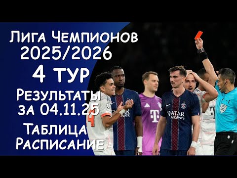 Лига Чемпионов 4 тур. Результат матчей за 04.11.25. Таблица. Расписание за 5 ноября