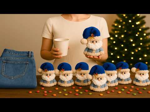 Ganz einfach und niedlich: Weihnachtsmann 🎅 Aus alten Jeans und einem Pappbecher 🌲 Weihnachtsschmuck