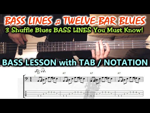 Blues BASS RIFFS Lesson TABS | 3 Bass Lines in A + Turnarounds) | TUTORIAL