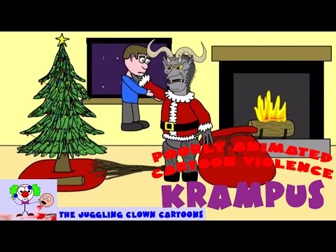 Krampus Cartoon:  Krampusnacht Cartoon.  Animated Krampus.  Poorly Animated Cartoon Violence.