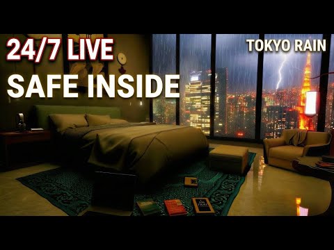 🔴24/7 LIVE: Tokyo Night Rain & Heavy Thunderstorm ⛈️ | You’re Safe Inside (Luxury Suite)